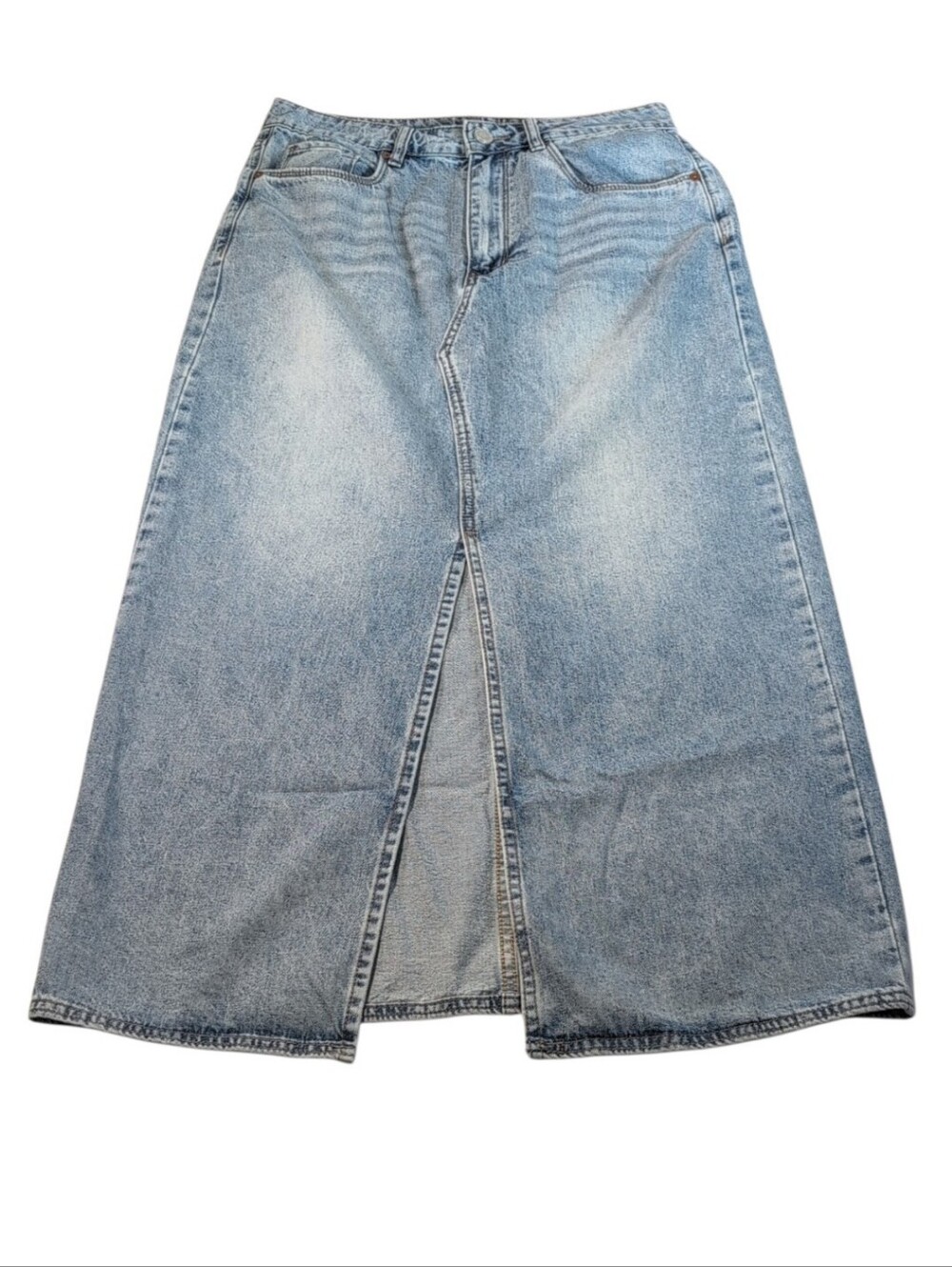 Blank NYC Light Wash Denim Maxi Skirt Front Slit Size 28